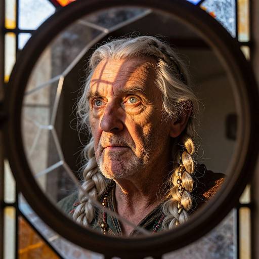 Elderly Celtic Man Through Antique Mirror