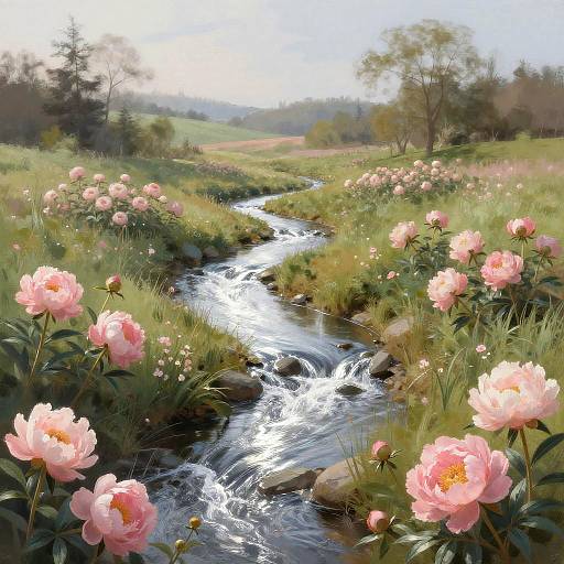 Serene Fantasy Meadow with Silver Brook