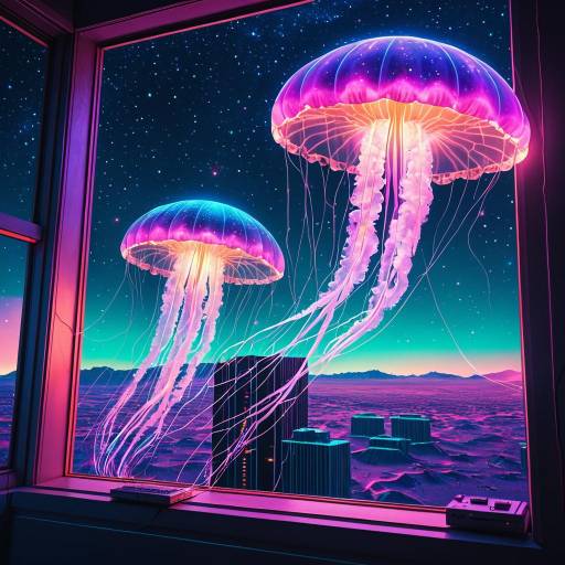 Cosmic Jellyfish Over Neon Desert