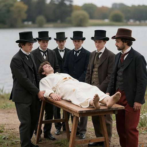 19th Century Mourning Scene by Lake