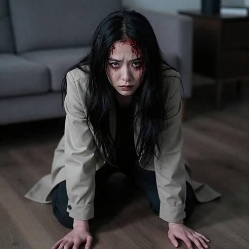 Intense Portrait of a Crouching Woman