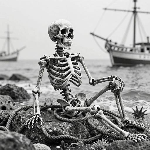 Tattoed Mariner Skeleton on Coastline