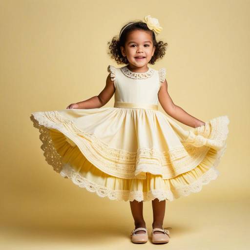 Little girl in yellow dress holding skirt