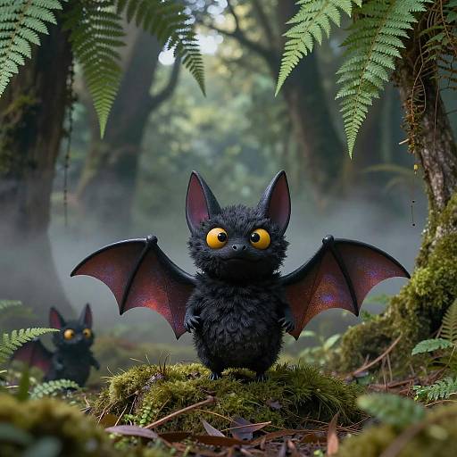 Playful Bat in Iridescent Twilight Forest