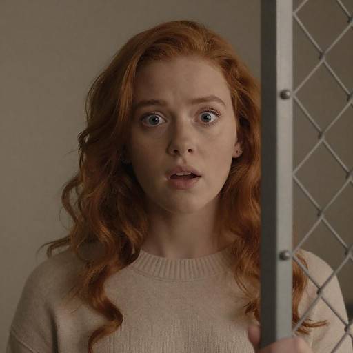 Startled Young Woman Behind a Fence