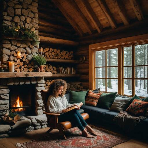 Cozy Forest Cabin with a Reading Woman