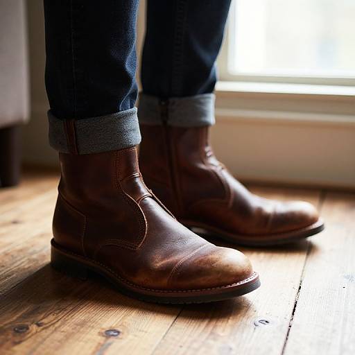 Rugged Stylish Boots on Wooden Floor
