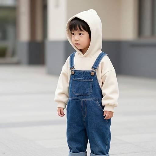 Young Boy in Hoodie on Sidewalk