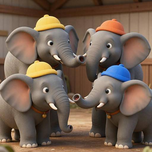 Playful Elephants in a Barn Setting