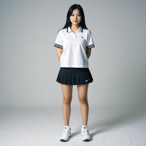 Young Asian Woman in Tennis Skirt and White Polo