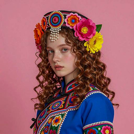 Young Woman in Colorful Traditional Embroidered Costume