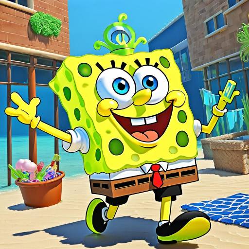 Cheerful SpongeBob SquarePants on Beach