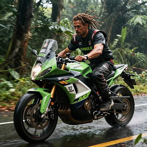 Photograph of a muscular man with dreadlocks, wearing a black 