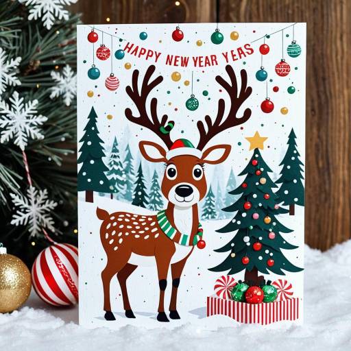 Whimsical Disney-Style New Year Reindeer Card