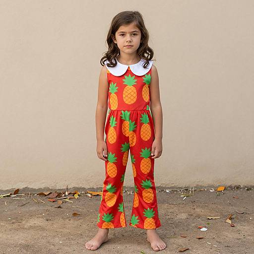 Girl in Pineapple Print Jumpsuit