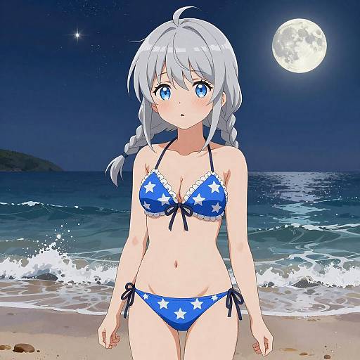 Cute Silver-Haired Girl on Beach