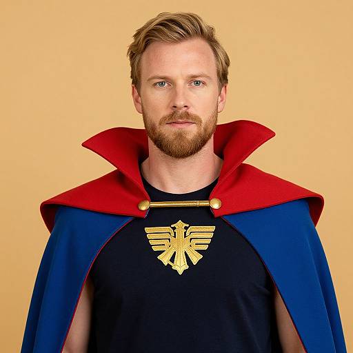 Blonde Hero with Red Blue Cape