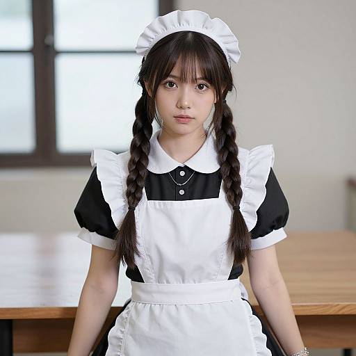 Young Woman in Classic French Maid Outfit