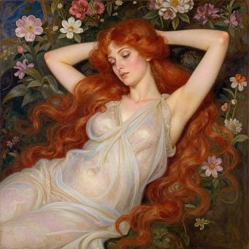 Pre-Raphaelite Woman with Floral Backdrop