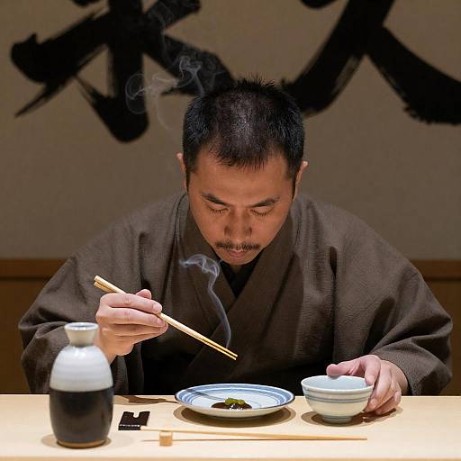 Focused Dining in Smoky Atmosphere