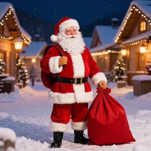 Santa Claus in Festive Snowy Village
