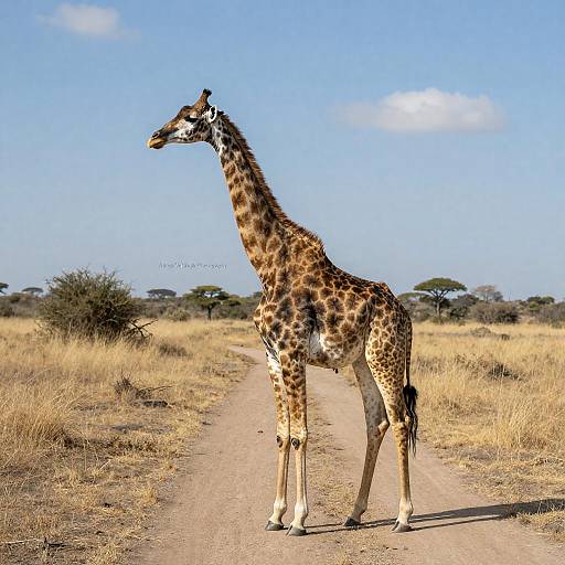 Lone Giraffe on Open Savanna Path