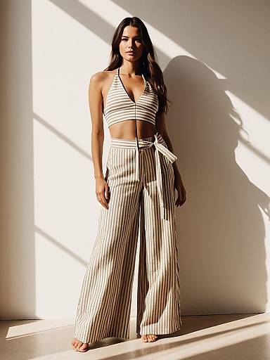 Chic Woman in Striped Two-Piece Outfit