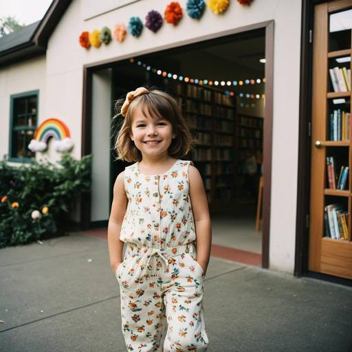 Smiling toddler girl near children's library