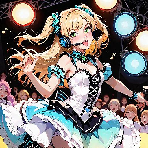 Charming Idol in Multicolored Concert Lights