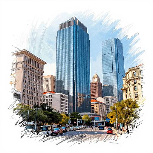 Urban Cityscape Vibrant Sketch Art