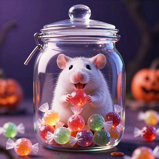 Happy Rat Eating Candy in Jar
