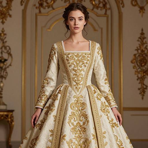 Regal Woman in Ornate Gold Gown