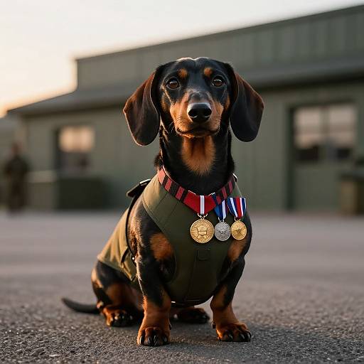 Military Dachshund Showing Loyalty