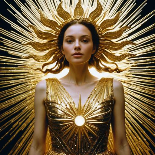 Radiant Sun Goddess in Gold Sunburst Gown