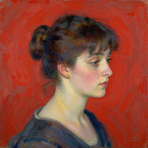 Impressionist Portrait of Woman in Red