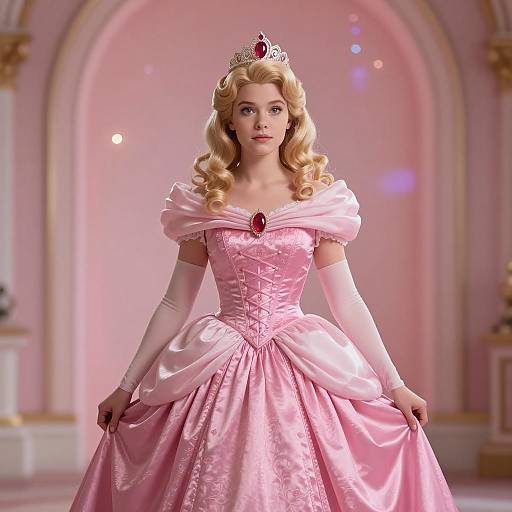 Blonde Princess in Pink Satin Dress