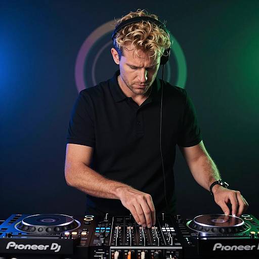 Male DJ Mixing Music with Pioneer DJ Equipment