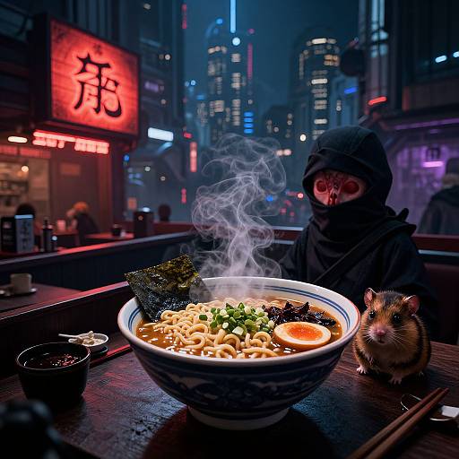 Cyberpunk Hyperrealistic Dark Ramen Bar