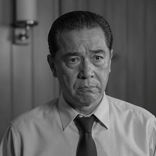 Black and White Portrait of Worried Middle-Aged Man