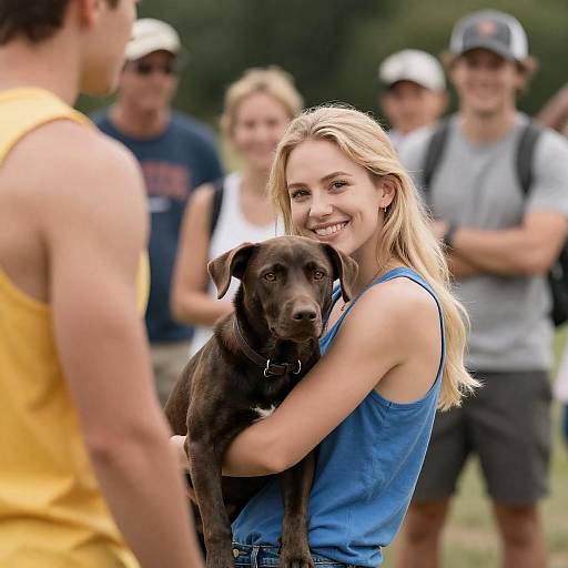 Joyful Outdoor Moment with Dog and Friends