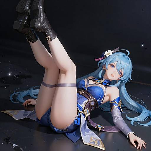 Blue-Haired Anime Girl Reclining