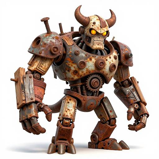 Rusty Cartoon Cyborg Golem with Horns
