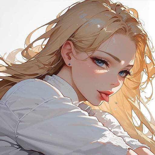 Anime Blonde Girl with White Shirt