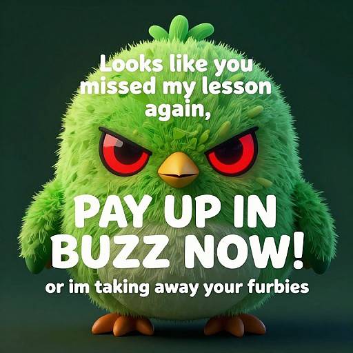 Angry Green Bird Plush Toy with Warning Text