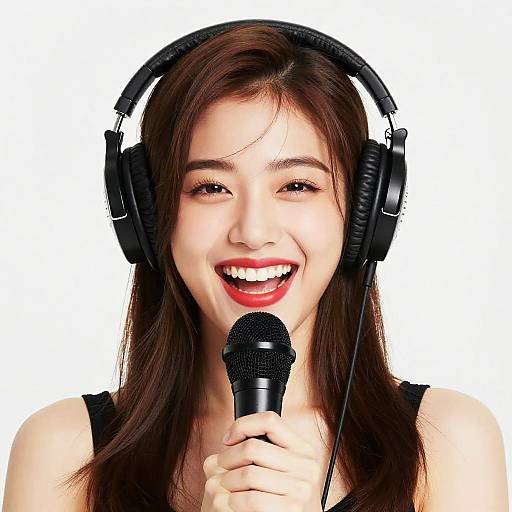 Playful Portrait of Woman with Microphone