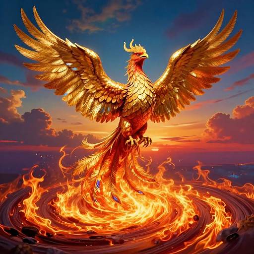 Surreal Phoenix Soaring from Fiery Maelstrom