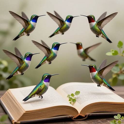 Vibrant Hummingbirds Emerging from Antique Book