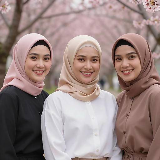 Smiling Asian Women with Colorful Hijabs