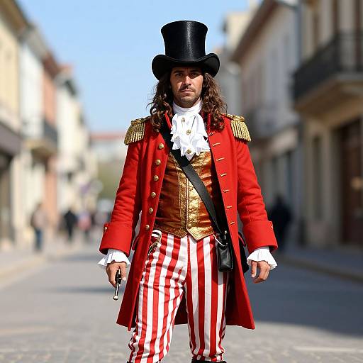 Man in 18th-Century Pirate Costume on Street