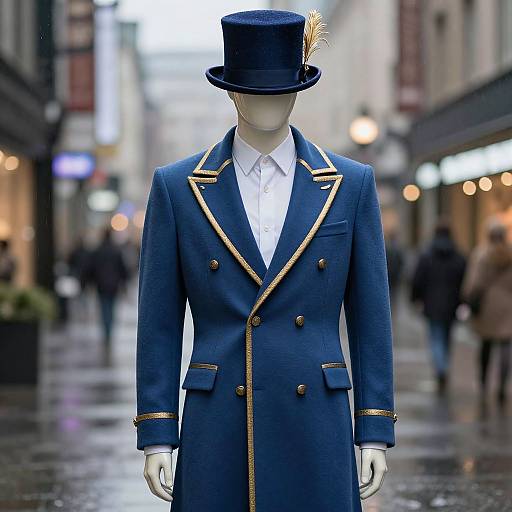 Elegant Mannequin in Rainy Urban Scene